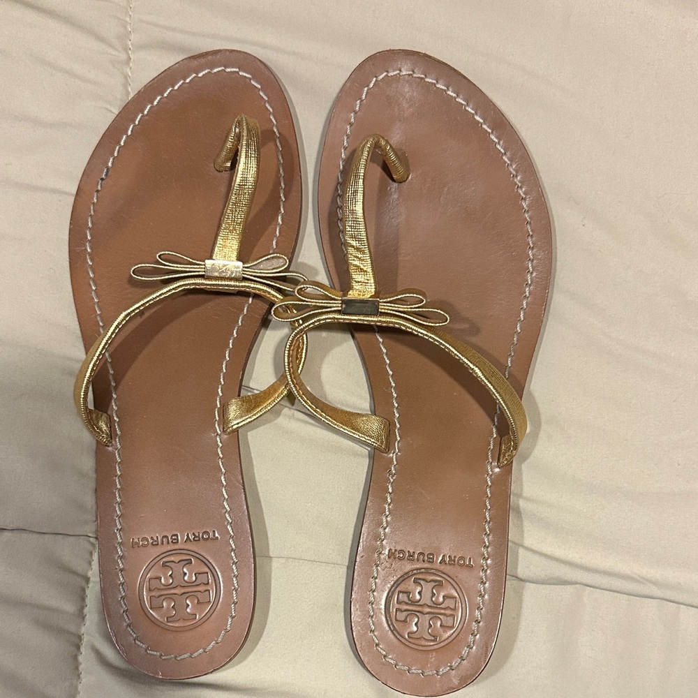 Tory Burch Gold Bow Sandals